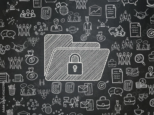 Fototapeta Finance concept: Folder With Lock on School board background
