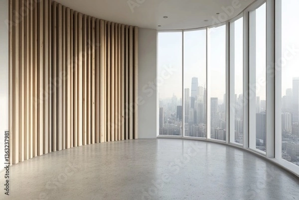 Fototapeta Modern empty office with panoramic city view.