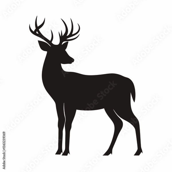 Fototapeta Deer with antlers vector silhouette isolated, elegant wildlife animal design for forest and nature themes