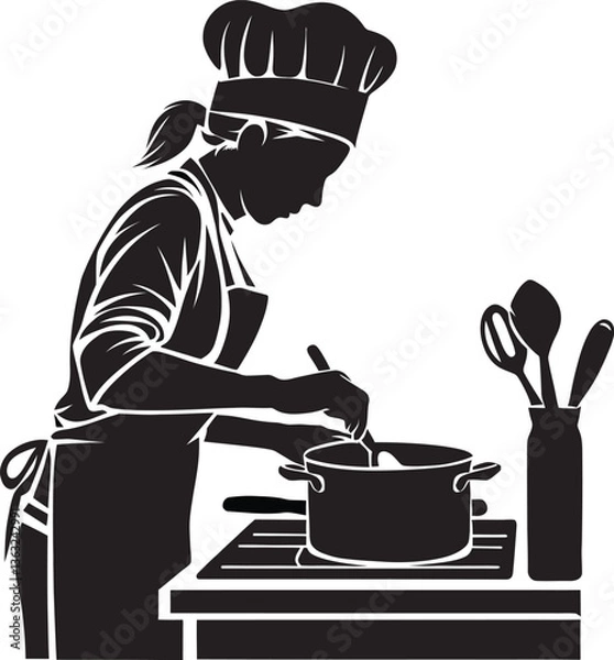 Obraz Vector silhouette image cooking