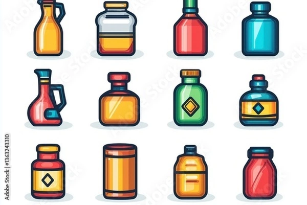 Fototapeta Collection of Colorful Cartoon Bottles and Jars
