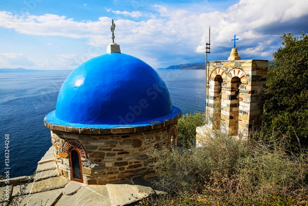 Fototapeta Greek church in the vicinity of Holy Monastery of Xenophontos in Mount Athos, Greece