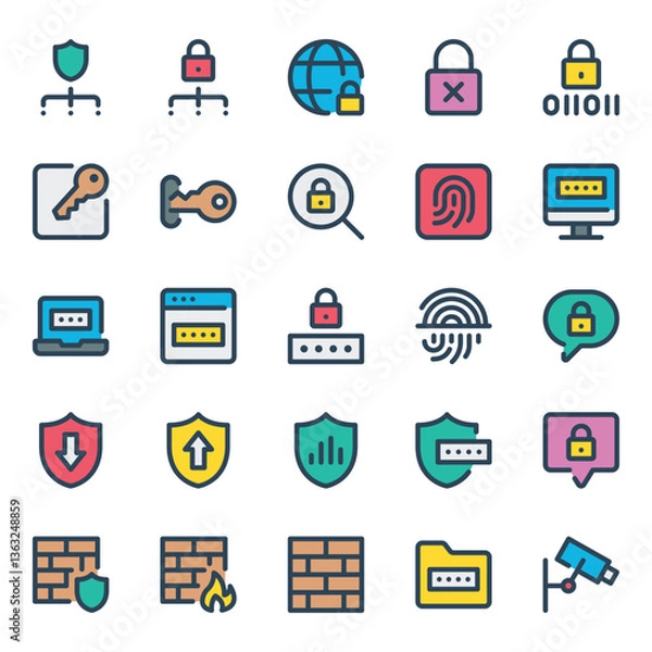 Fototapeta Filled outline icons set for Security.