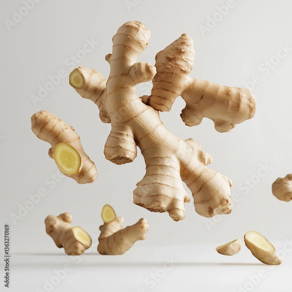 Obraz Floating Ginger Root A Stunning Culinary and Medicinal Image