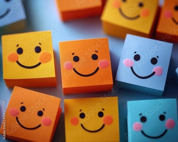Fototapeta Colorful smiley face blocks arranged playfully on a vibrant background