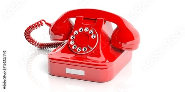 Fototapeta Red old telephone on white background. 3d illustration