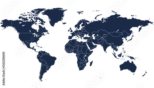 Fototapeta World map. Black modern vector map. Silhouette map.	
