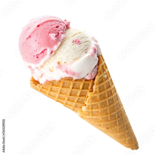Obraz A pink and white ice cream isolated on transparent background  
