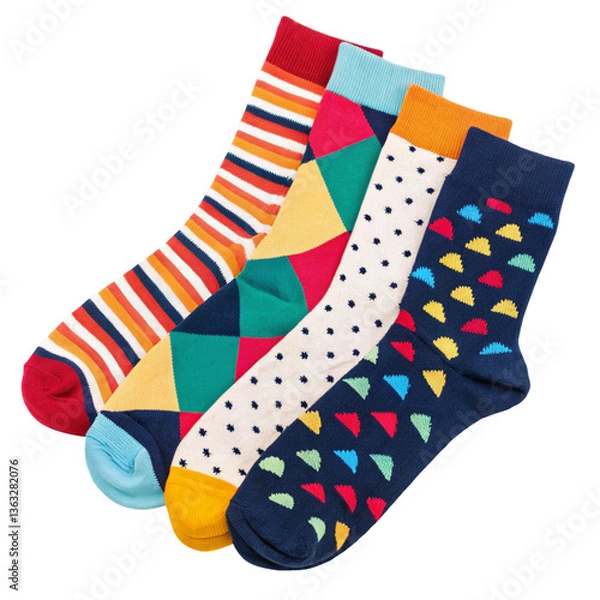 Obraz A bunch of different colored socks isolated on transparent background  
