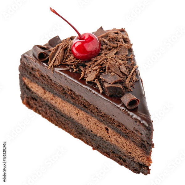 Fototapeta A slice of chocolate cake isolated on transparent background  
