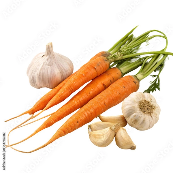 Obraz A picture of carrots and garlic isolated on transparent background  

