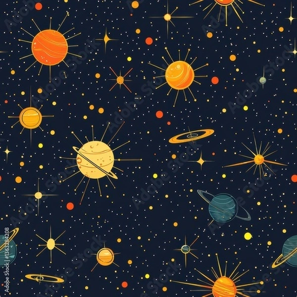 Fototapeta seamless Mesmerizing space scene showcasing various planets and twinkling stars against a dark and mysterious cosmos