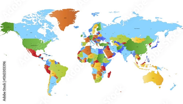 Fototapeta World map. Color modern vector map. Silhouette map