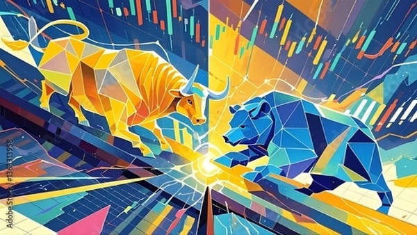 Obraz Abstract Bull and Bear Market Illustration with Financial Charts