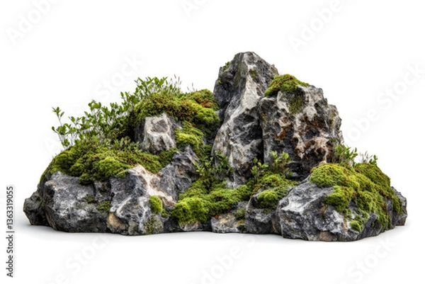 Fototapeta a rock with moss growing on it cutout and isolated on transparent background 