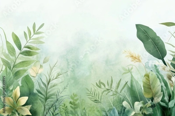 Fototapeta delicate watercolor illustration captures serene beauty of green space with vibrant garden where array of botanicals