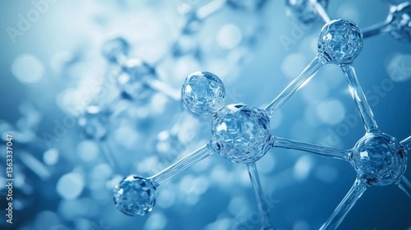 Obraz A blue image of a cluster of molecules. The image is abstract and has a scientific feel to it