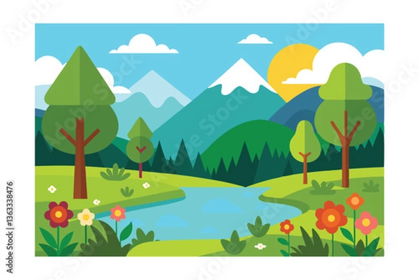 Fototapeta landscape with trees and mountains
