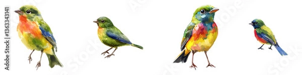 Fototapeta Set of painted bunting bird isolated on transparent background