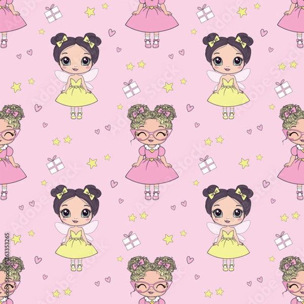 Obraz Childish seamless pattern with princess in scandinavian style. Creative vector childish background for fabric, textile