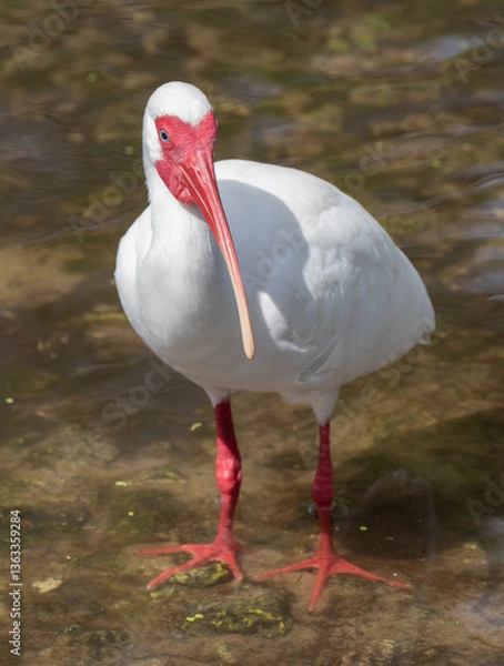 Fototapeta Views of a White Ibis bird ion a mud flat