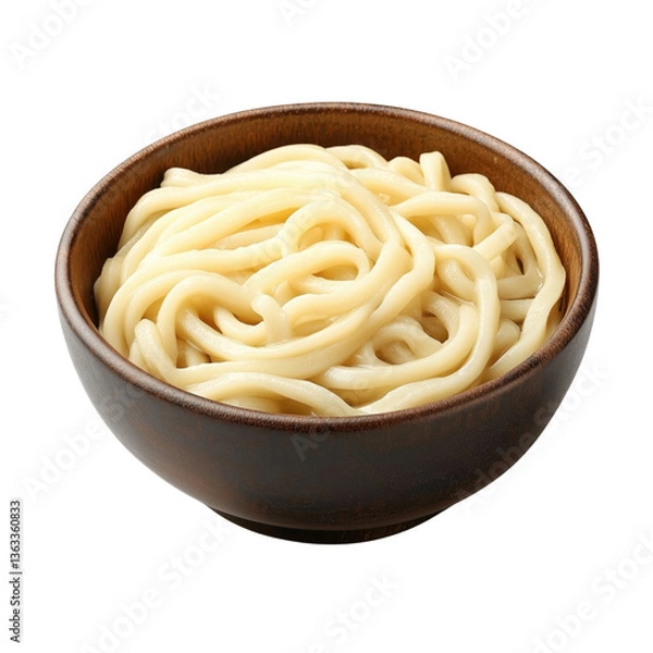 Fototapeta Fresh Cooked Noodles in Wooden Bowl Isolated on a Transparent Background