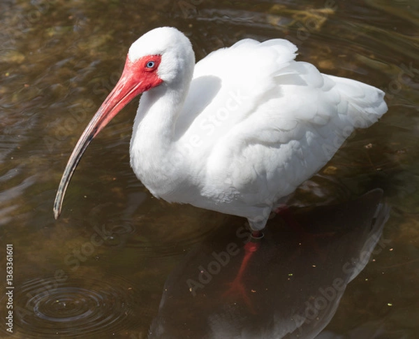 Fototapeta Views of a White Ibis bird in the water