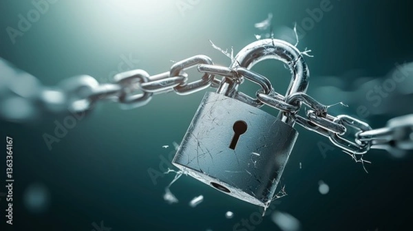 Obraz Closeup of a padlock breaking free from chains