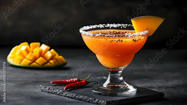 Obraz Spicy Mango Margarita Cocktail on Dark Background