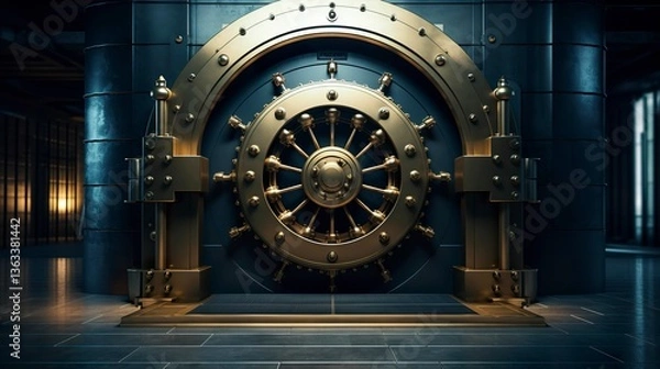 Fototapeta A photo of a bank vault door symbolizing security