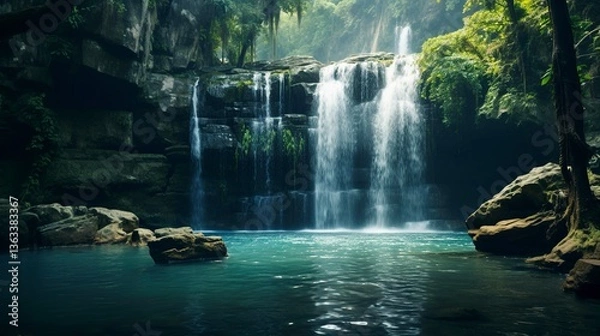 Fototapeta A photo of a breathtaking waterfall cascading