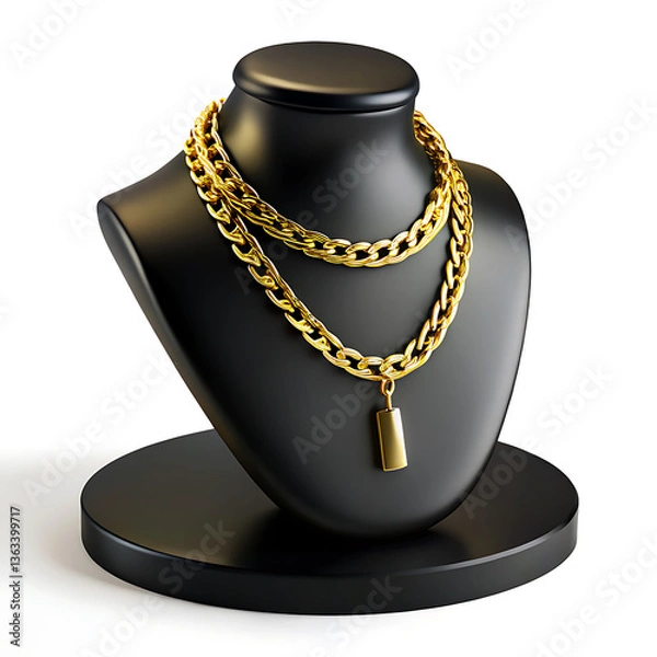 Fototapeta "Elegant Gold Layered Necklaces on Black Display Busts – Luxury Jewelry Photography with Minimalist Design, Studio Lighting, and High-End Fashion."
