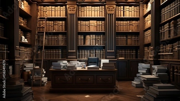 Fototapeta A photo of a lawyers office with shelves of case file