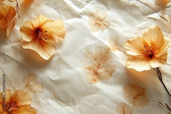 Fototapeta Dried Peach Blossoms on Textured White Paper
