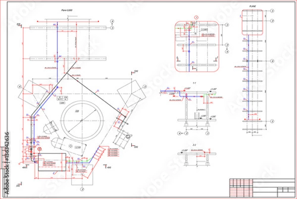 Fototapeta Engineering drawing on white background