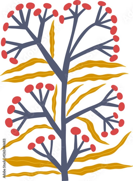 Fototapeta Abstract Groovy Modern Flowers and Leaves, scandinavian stily, flat illustration.