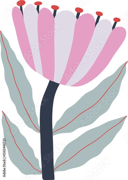Fototapeta Abstract Groovy Modern Flowers and Leaves, scandinavian stily, flat illustration.