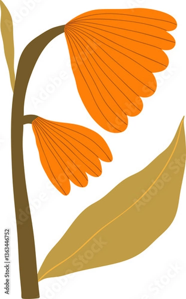 Fototapeta Abstract Groovy Modern Flowers and Leaves, scandinavian stily, flat illustration.
