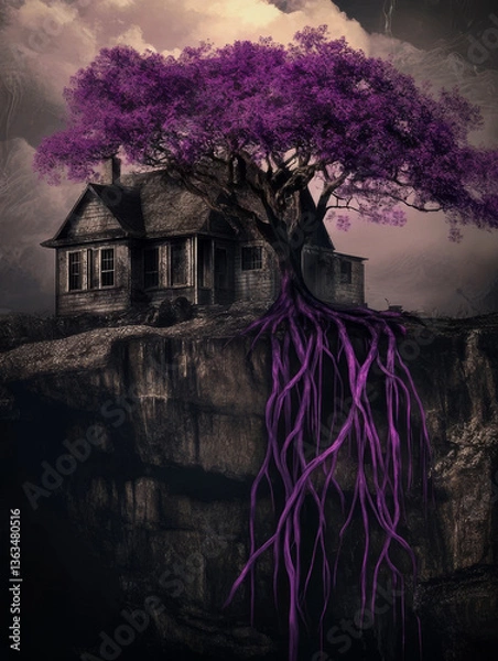 Fototapeta House on a cliff, generative AI