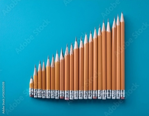 Fototapeta Pencils sorted by size on blue