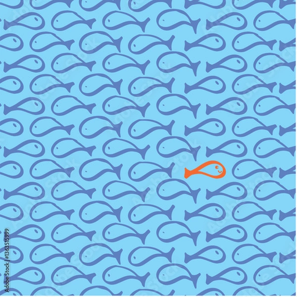 Fototapeta seamless fish doodle pattern for kids. Vector illustration