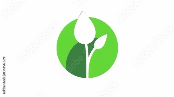 Fototapeta Green Earth logo with leaf icon, flat vector design featuring a globe and eco-friendly symbols