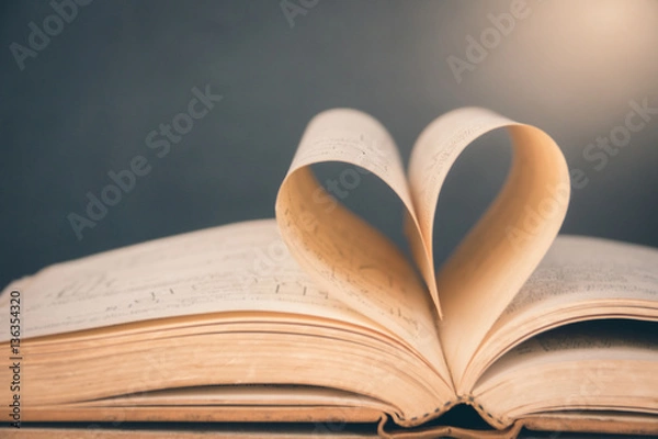 Obraz Opened book with heart shaped page.