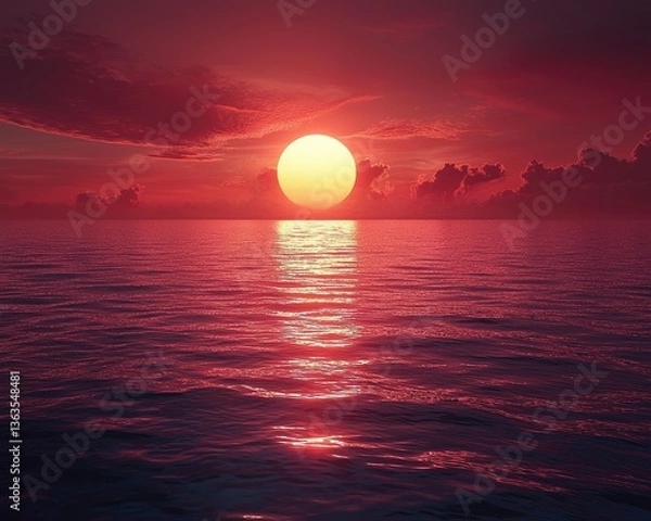 Fototapeta Vibrant sunset over calm ocean waters with colorful clouds reflecting light (1)