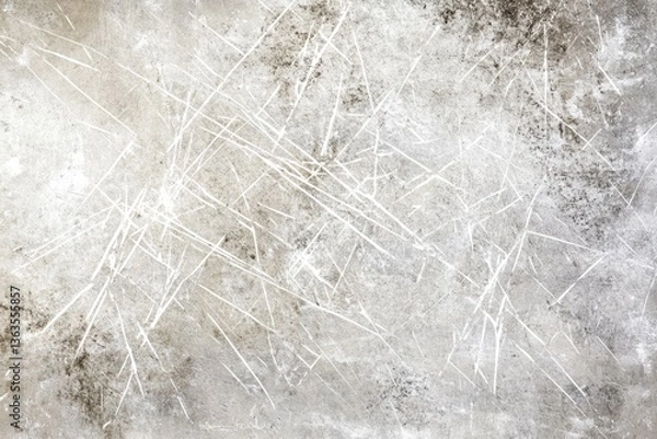 Fototapeta Abstract grunge texture with intersecting white scratches on a grey background.