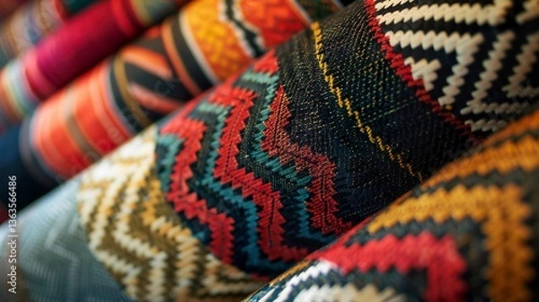 Fototapeta A photo of geometric patterned textiles