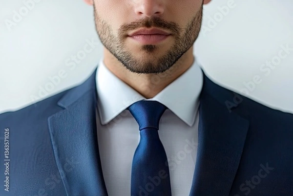 Obraz Close-up of Man in Business Suit with Blue Tie and Beard