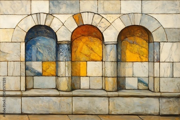 Fototapeta Colorful arches painted onto stone wall create a serene and timeless effect