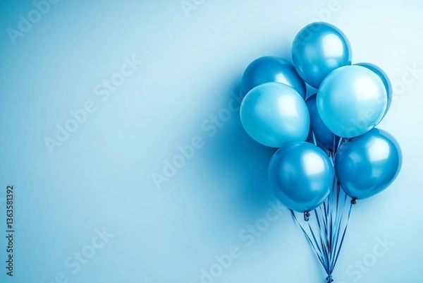 Fototapeta A greeting card featuring a cluster of balloons on a pale blue background, leaving space for a message