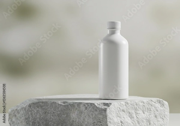 Fototapeta 白磁瓶、柔らかな光に包まれ石台に佇む